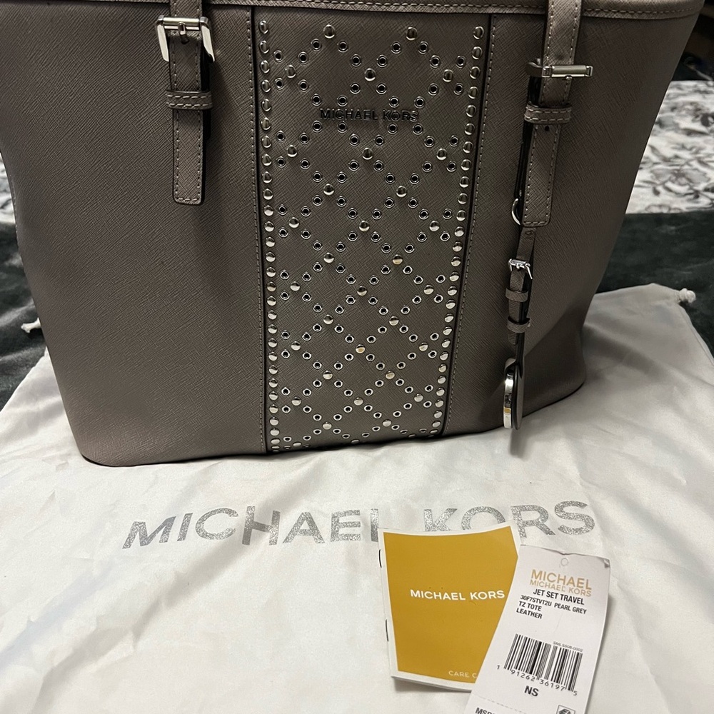 SOLD-Michael Kors Gray Studded Tote Bag